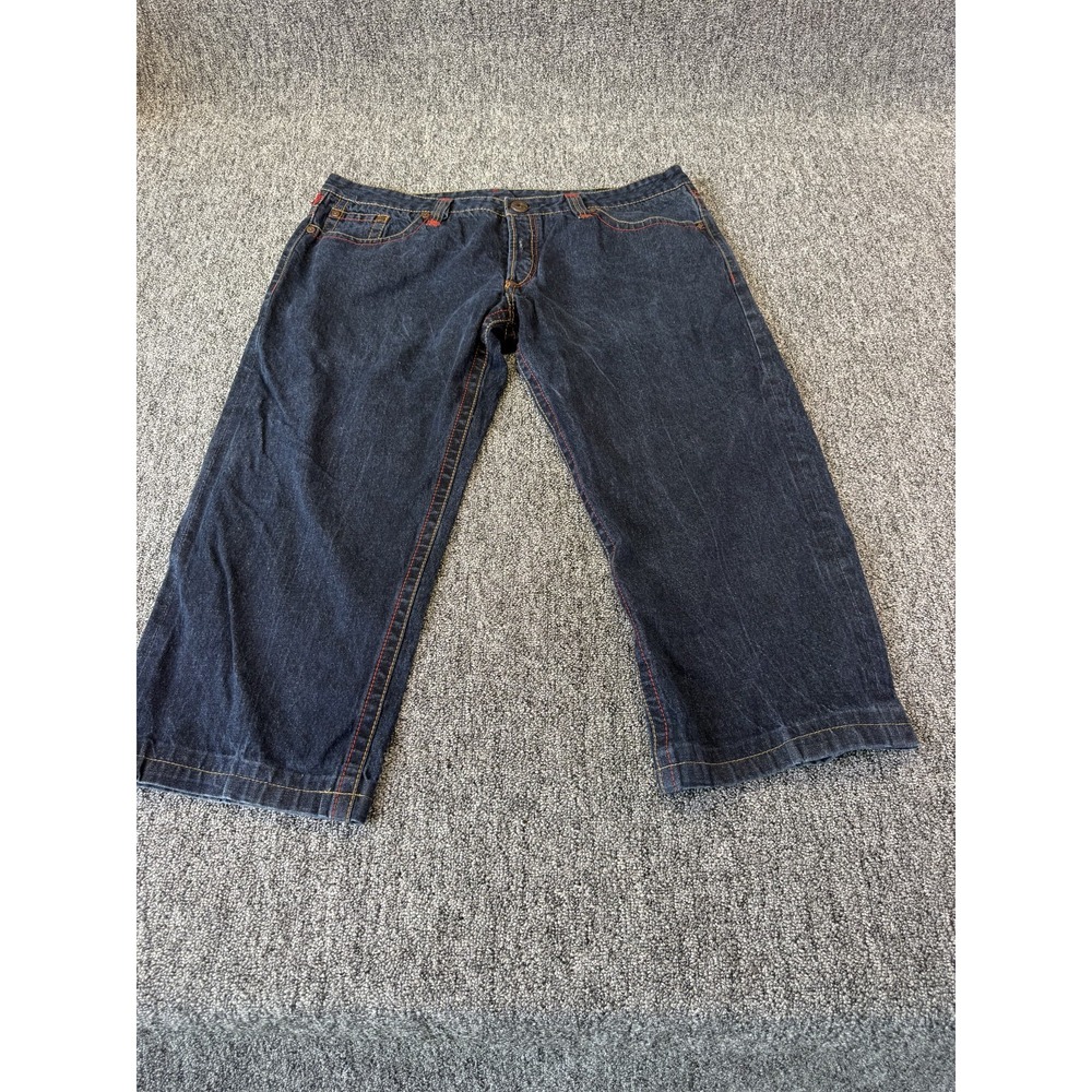 Imperial Junkie Capri Jeans Mens 42 Blue Denim Cotton Stretchy Embroidered Y2K